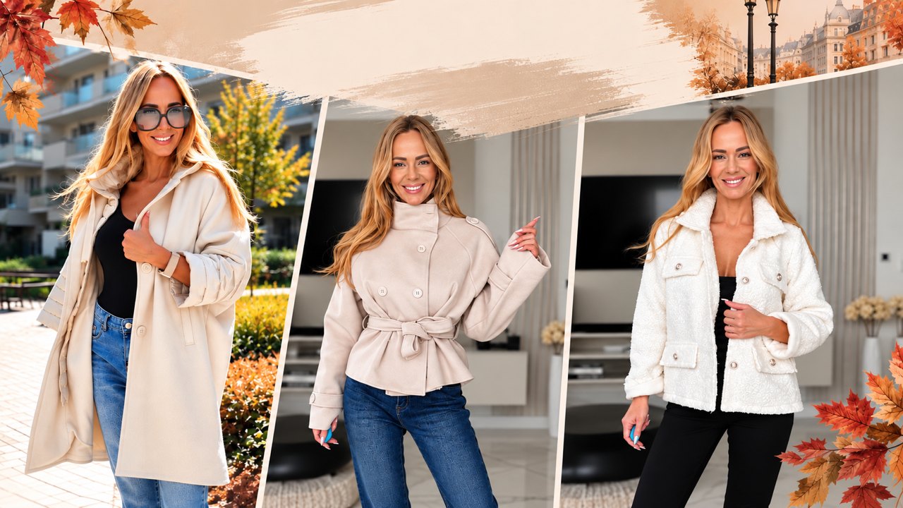Krémszínű és fehér női kabátkák farmerrel és fekete nadrággal – Innova Fashion